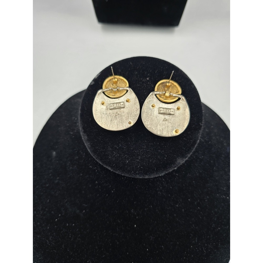 The Original Arizona Jean Co Mixed Metal Geometric Spiral Post Earrings Two Tone - Picture 3 of 6
